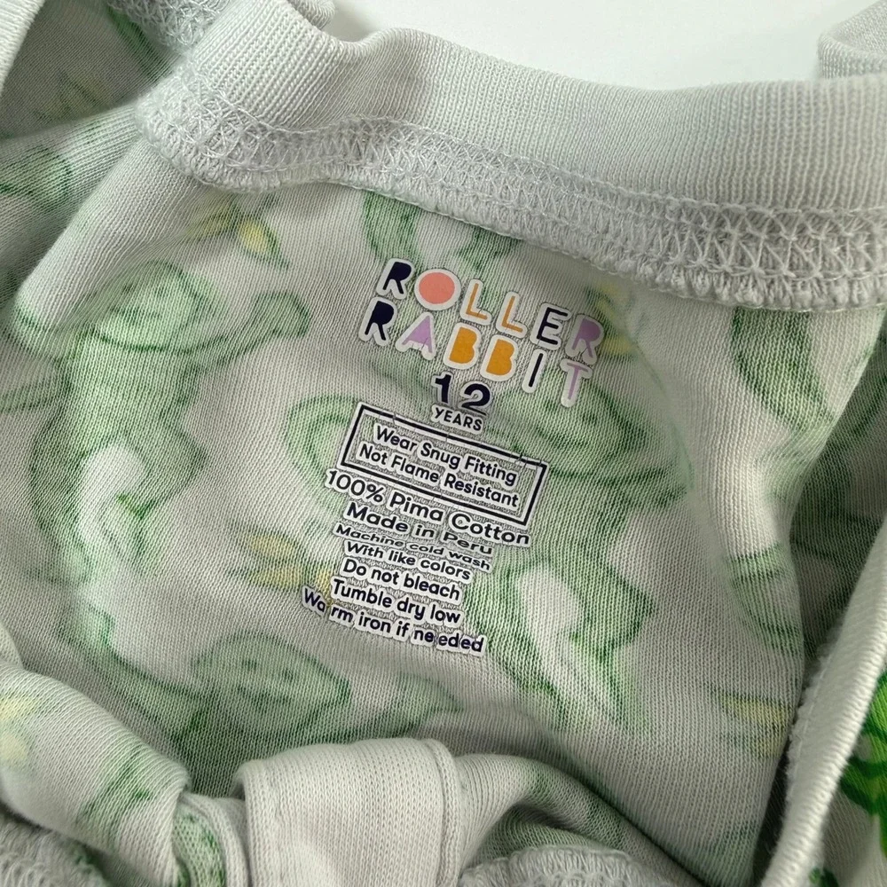 Roller Rabbit Monkey Pajama Set Kids Size 12 Green Pima Cotton Made Peru PJ